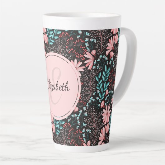 Personalisierte Rosa und Aquamarine dunkle Blüte Milchtasse (Rechte Ecke)