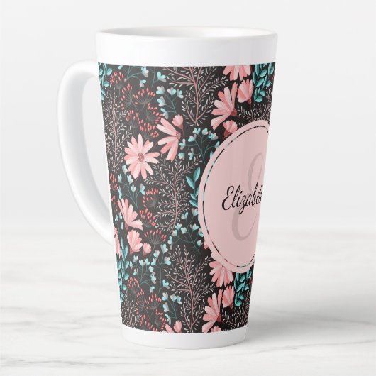 Personalisierte Rosa und Aquamarine dunkle Blüte Milchtasse (Linke Ecke)