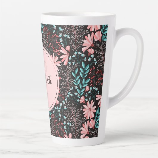 Personalisierte Rosa und Aquamarine dunkle Blüte Milchtasse (Rechts)