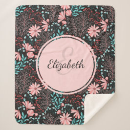 Personalisierte Rosa und Aquamarine dunkle Blüte Sherpadecke