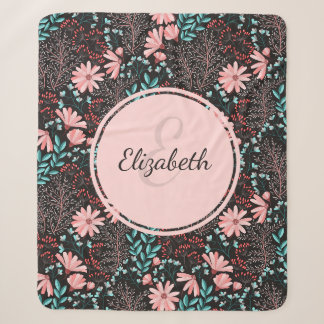 Personalisierte Rosa und Aquamarine dunkle Blüte Sherpadecke