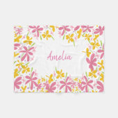 Personalisierte rosa und gelbe Wildblume Fleecedecke (Vorderseite (Horizontal))