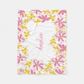Personalisierte rosa und gelbe Wildblume Fleecedecke (Vorderseite)