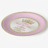 Personalisierte Rosa- und Golddruckpapier-Teller Pappteller (Schrägansicht)