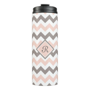 Personalisierte Rosa und Grau Zickzack Thermosbecher