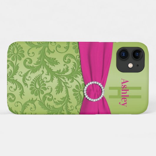 Personalisierte Rosa und grüne Damaskus Case-Mate iPhone Hülle (Rückseite (Horizontal))