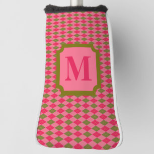 Personalisierte Rosa und grüne Raute Diamond Golf Headcover