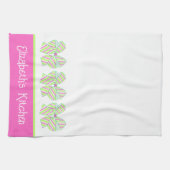 Personalisierte, rosa und grüne Streifen Geschirrtuch (Horizontal)