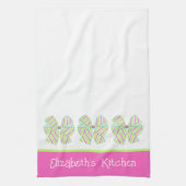 Personalisierte, rosa und grüne Streifen Geschirrtuch (Vertikal)
