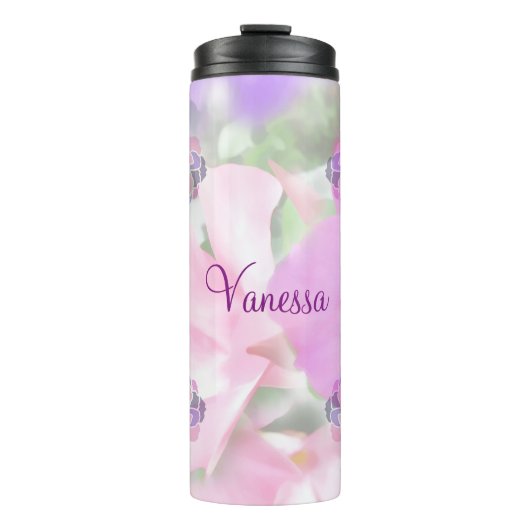 Personalisierte Rosa und Lila Petalen Thermosbecher (Vorderseite)