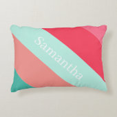 Personalisierte Rosa und Mint gestreifte FarbbLOCK Dekokissen (Vorderseite)