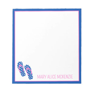 Personalisierte rosa und navyblaue Flip-Flops mit Notizblock