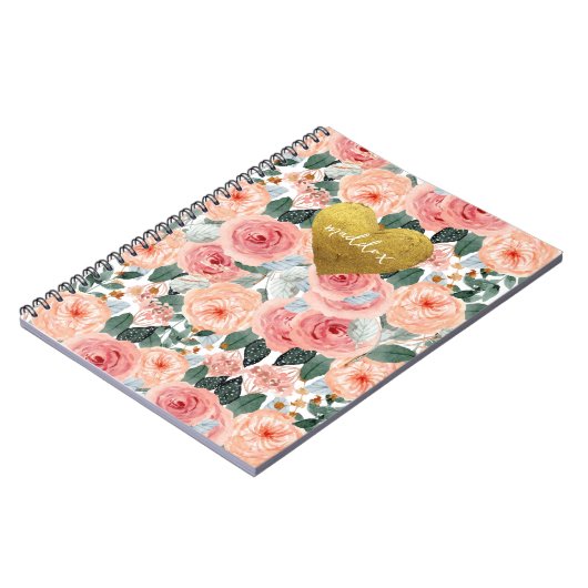 Personalisierte Rosa und Pfirsichblüten Notizblock (Linke Seite)