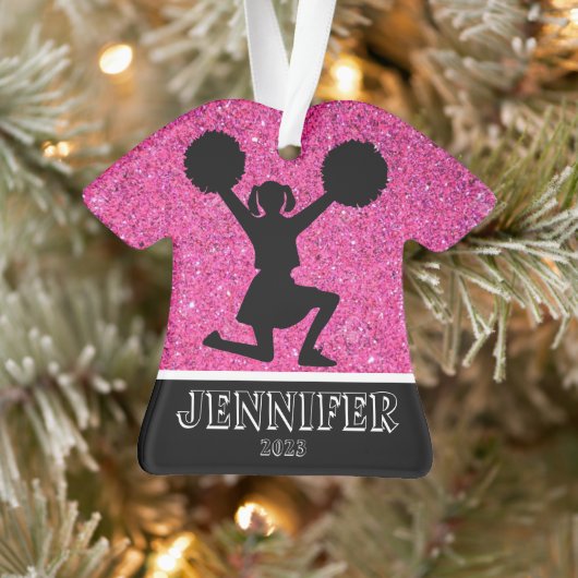 Personalisierte Rosa und Schwarz-Cheerleading Orna Ornament (Baum)