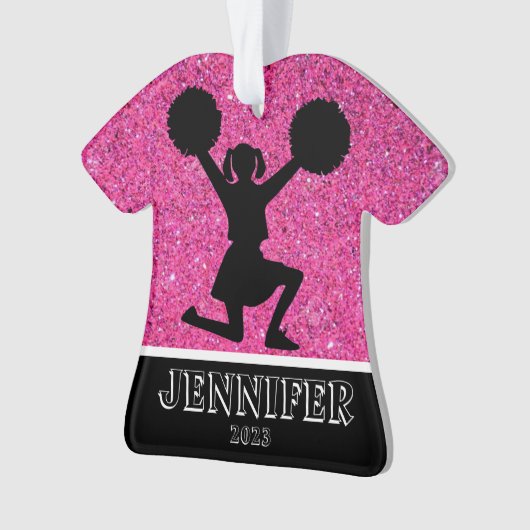 Personalisierte Rosa und Schwarz-Cheerleading Orna Ornament (Vorderseite)