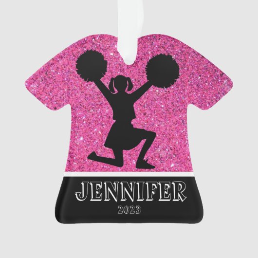 Personalisierte Rosa und Schwarz-Cheerleading Orna Ornament (Vorderseite)