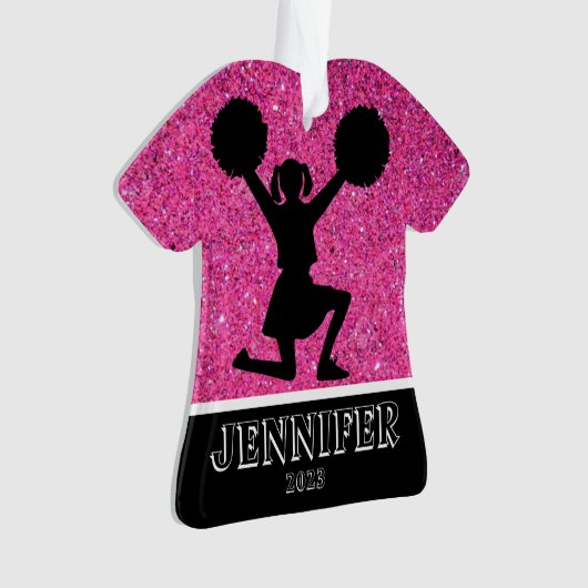 Personalisierte Rosa und Schwarz-Cheerleading Orna Ornament (Vorderseite)