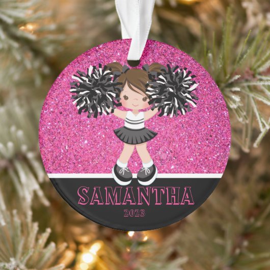 Personalisierte Rosa und Schwarz-Cheerleading Orna Ornament (Baum)