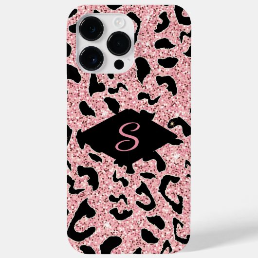 Personalisierte Rosa- und Schwarz-Glitzer-Druckfar Case-Mate iPhone Hülle (Rückseite)