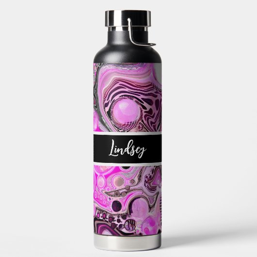 Personalisierte Rosa- und Schwarz-Weiß-Kunst Trinkflasche (links)