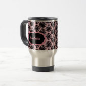 Personalisierte rosa und schwarze Damast-Tasse Reisebecher (Vorderseite Links)
