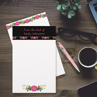 Personalisierte Rosa und Schwarze Flora Briefpapier