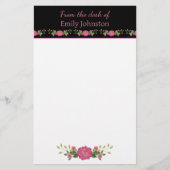 Personalisierte Rosa und Schwarze Flora Briefpapier (Vorderseite)
