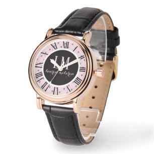 Personalisierte rosa und schwarze Schleife Armbanduhr