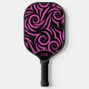 Personalisierte rosa und schwarze Wirbel Pickleball Schläger