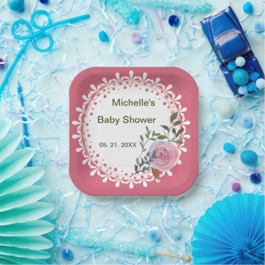 Personalisierte Rosa und Weiß Florals Pappteller (Party)