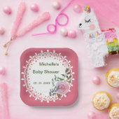 Personalisierte Rosa und Weiß Florals Pappteller (Party)