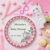 Personalisierte Rosa und Weiß Florals Pappteller (Party)