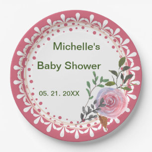 Personalisierte Rosa und Weiß Florals Pappteller