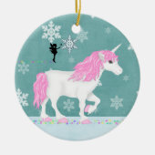 Personalisierte Rosa und Weiße Einhorn und Fairy Keramikornament (Vorne)