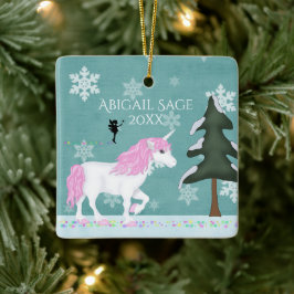Personalisierte Rosa und Weiße Einhorn und Fairy Keramikornament