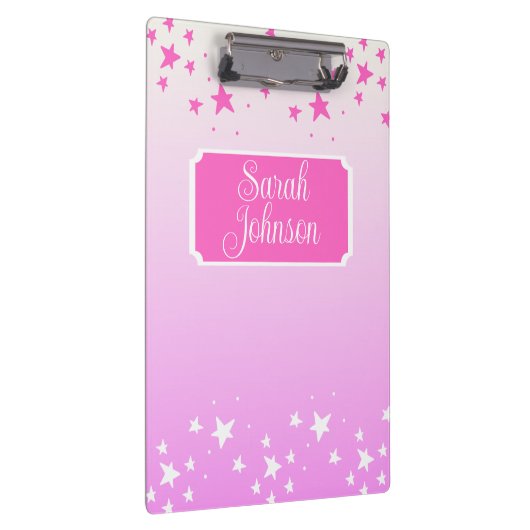 Personalisierte Rosa und Weiße Sterne Klemmbrett (Rechts)