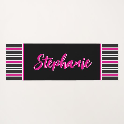 Personalisierte, rosa und weiße Streifen Yogamatte (Rückseite (Horizontal))