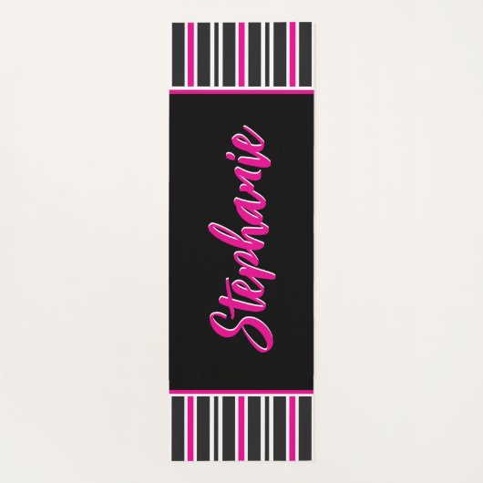 Personalisierte, rosa und weiße Streifen Yogamatte (Rückseite)