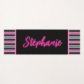 Personalisierte, rosa und weiße Streifen Yogamatte (Vorderseite (Horizontal))