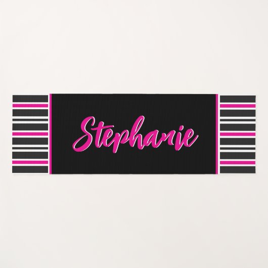 Personalisierte, rosa und weiße Streifen Yogamatte (Vorderseite (Horizontal))