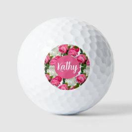 Personalisierte Rosa- und Weißrosenblüte für sie Golfball