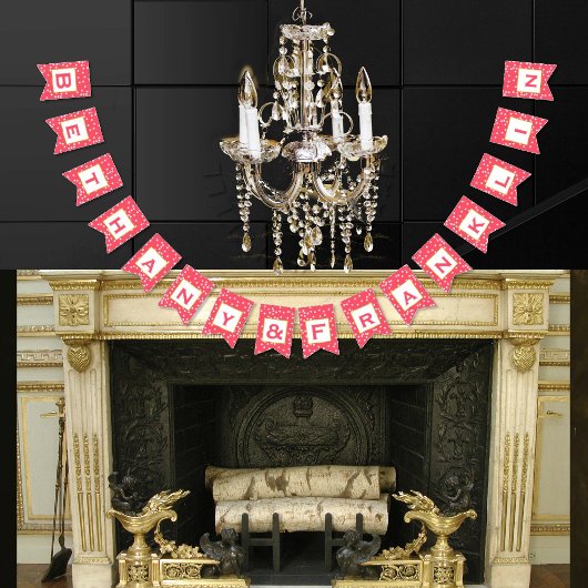 Personalisierte Rosa- und White Dot Gold Trim Hoch Wimpelkette