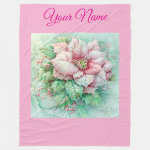 Personalisierte rosa Vintage-Weihnachts-Poinsettie Fleecedecke