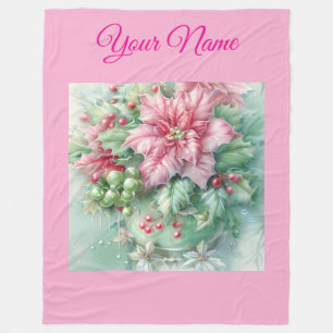 Personalisierte rosa Vintage-Weihnachts-Poinsettie Fleecedecke