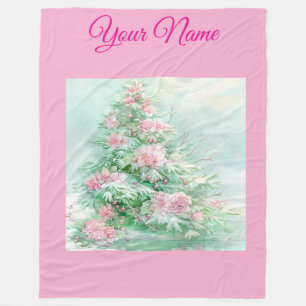 Personalisierte rosa Vintage-Weihnachts-Poinsettie Fleecedecke