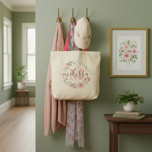 Personalisierte rosa Wasserfarbe Blumen-Tasche Tragetasche