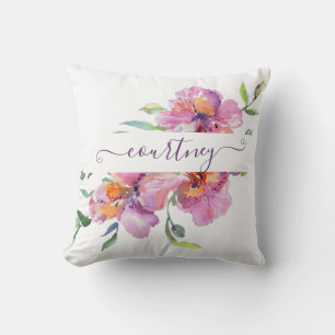 Personalisierte rosa Wasserfarbe floral Kissen