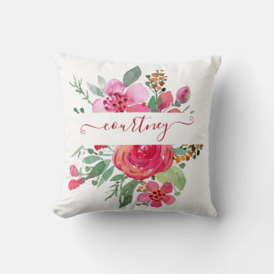 Personalisierte rosa Wasserfarbe floral Kissen