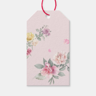 Personalisierte rosa Wasserfarben-Rosen-Blumen Geschenkanhänger