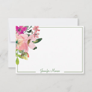 Personalisierte rosa Wasserfarbenblumen Mitteilungskarte